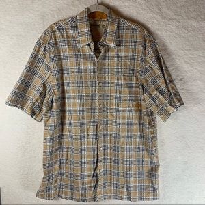 Vintage Timberland Short Sleeve Button Down Embroidered‎ Plaid Shirt Size L 4907